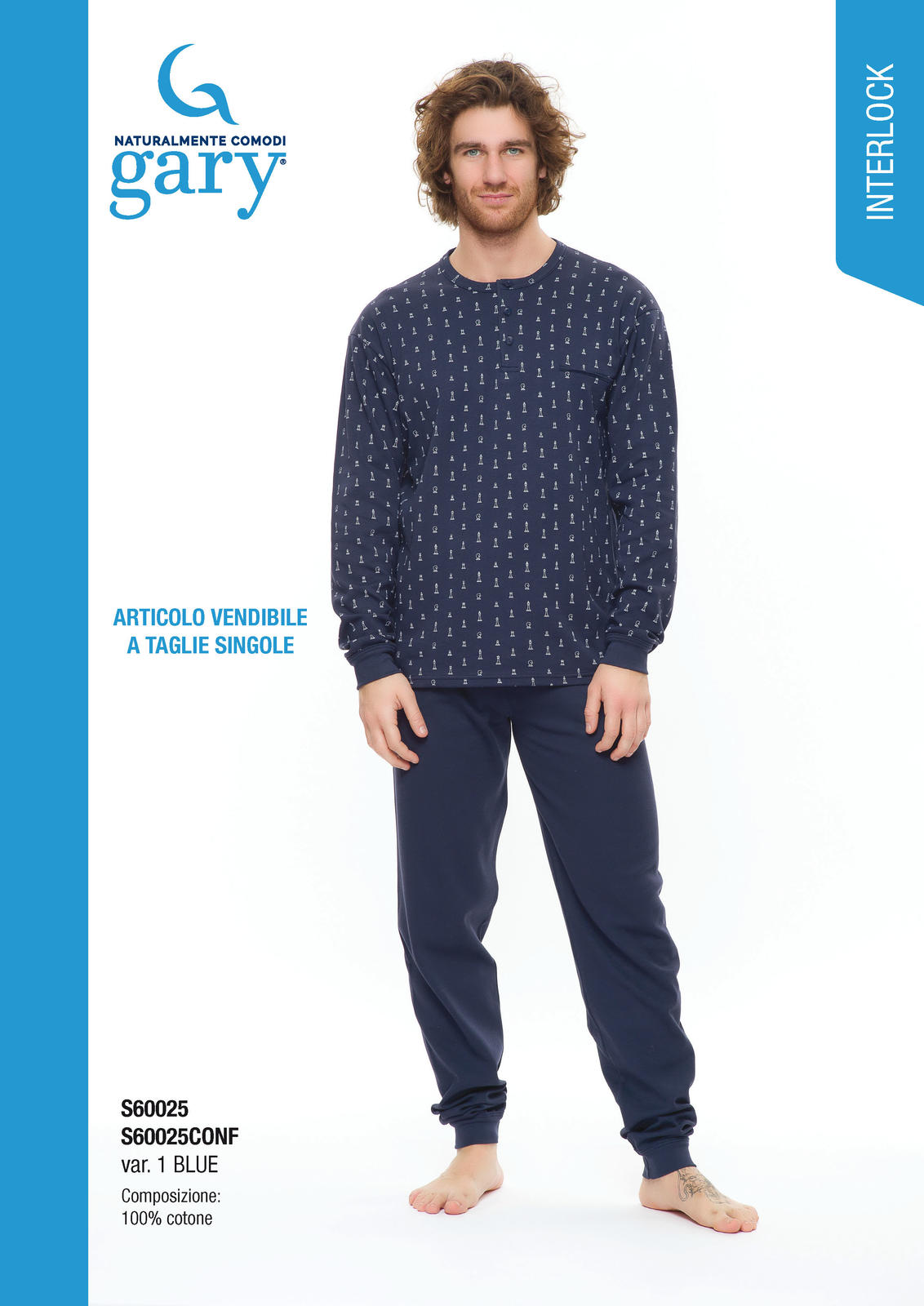 MEN'S FITTED PAJAMAS S/L S60025 Tellini S.r.l. Wholesale Clothing